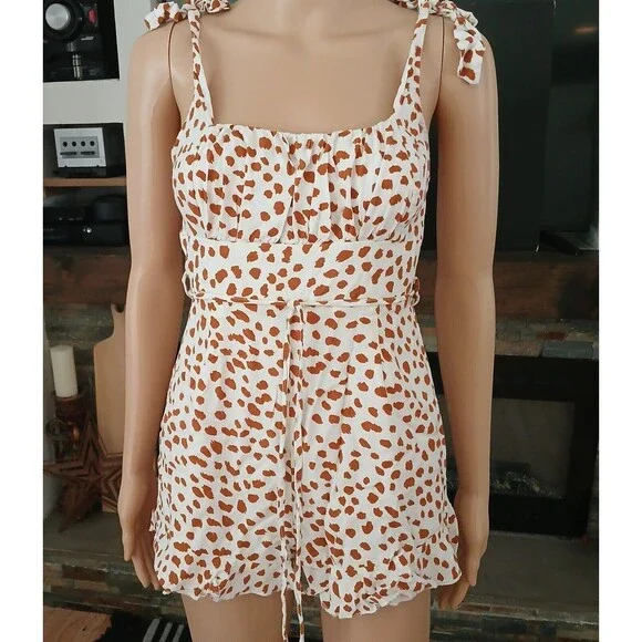 Women's Small Romper Jumper One Piece Summer Shorts String Straps Animal Print - Picture 4 of 16